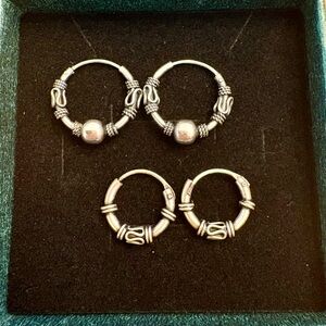 Silver Hoop Earrings Set